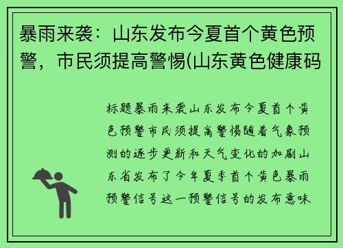 暴雨来袭：山东发布今夏首个黄色预警，市民须提高警惕(山东黄色健康码图片)