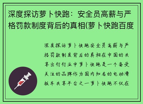 深度探访萝卜快跑：安全员高薪与严格罚款制度背后的真相(萝卜快跑百度百科)